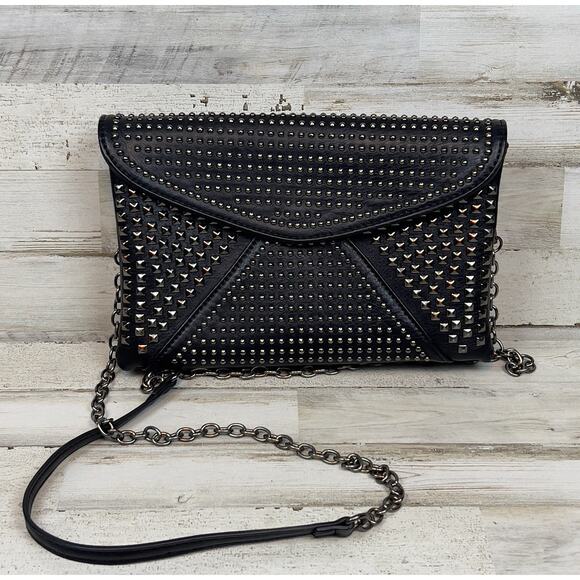 Studded Crossbody Clutch Bag Vegan Leather Studded Metal Rock Goth Mad Max - Picture 1 of 12